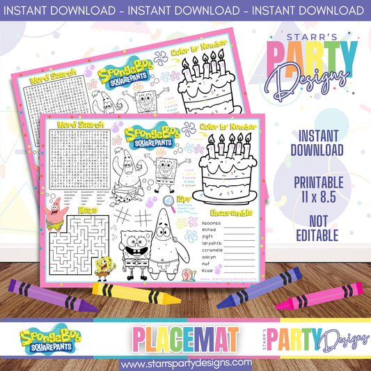 PLACEMAT ACTIVITY SHEET | SPONGEBOB GIRL A2