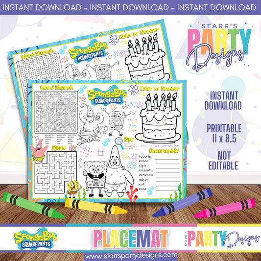 PLACEMAT ACTIVITY SHEET | SPONGEBOB A2