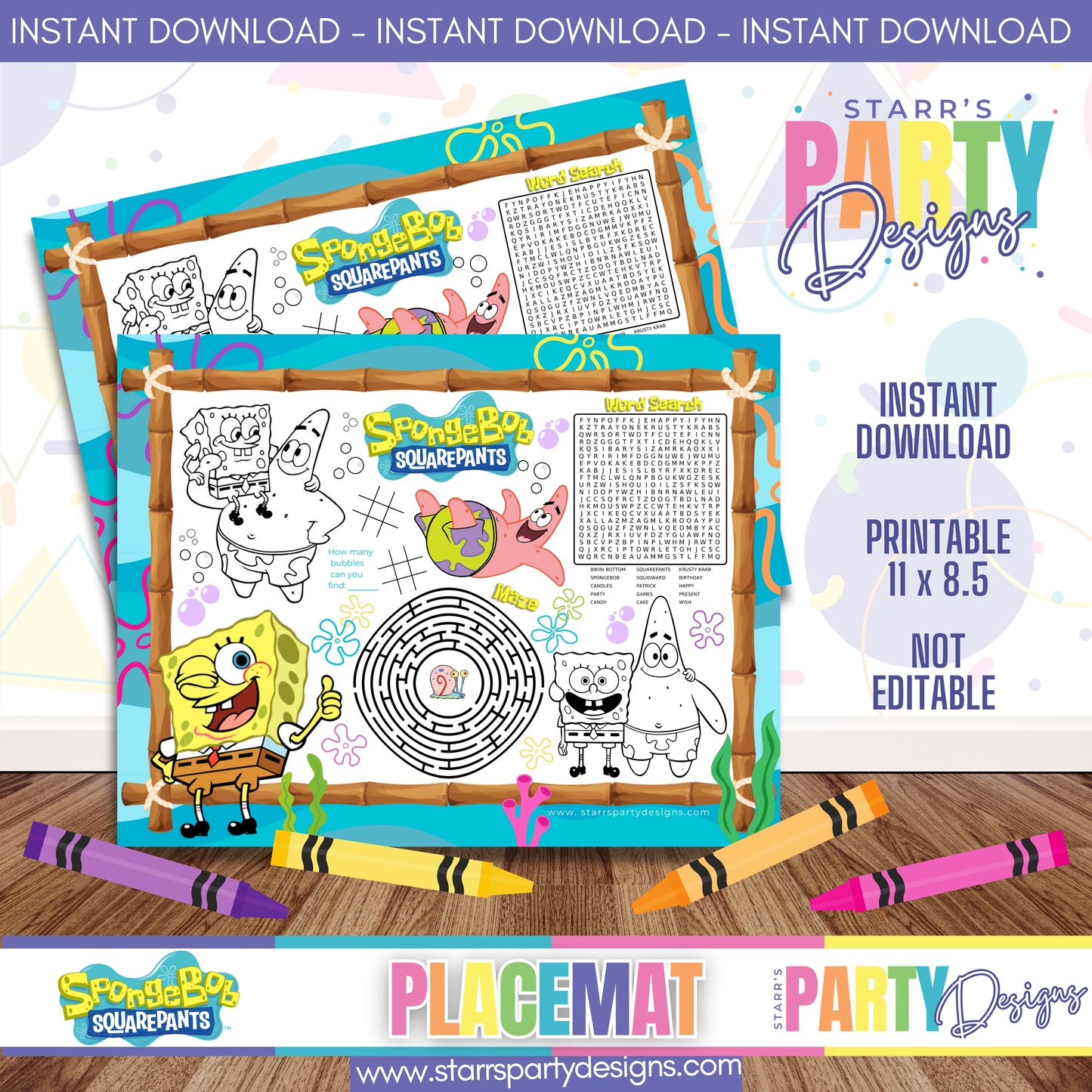 PLACEMAT ACTIVITY SHEET | SPONGEBOB GIRL A1