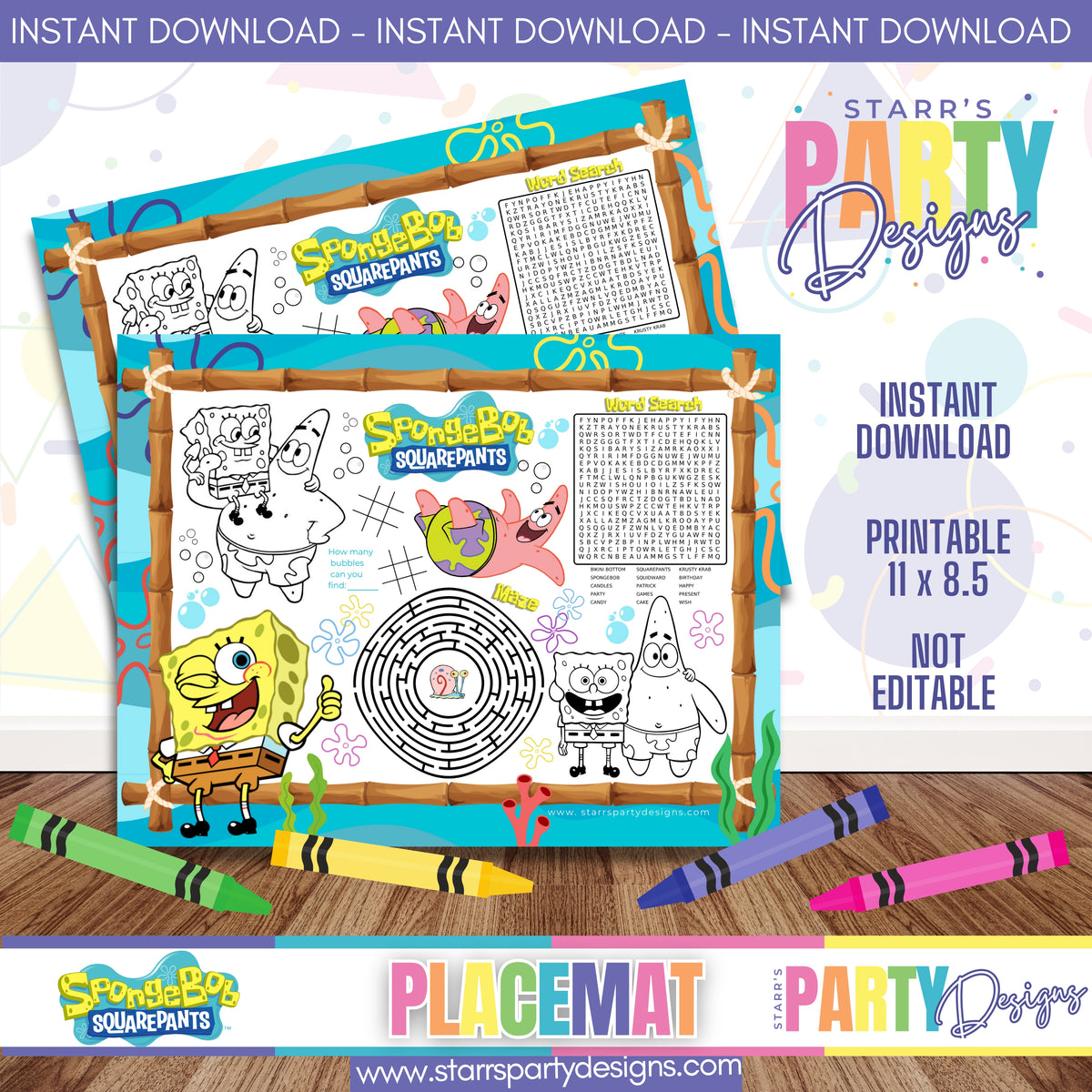 Spongebob Math Sheet PLACEMAT ACTIVITY SHEET | SPONGEBOB A1 – Starr's Party Designs